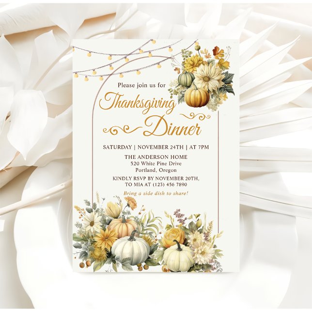 Rustic Pumpkin Fall Floral Thanksgiving Dinner Invitation (Creator Uploaded)