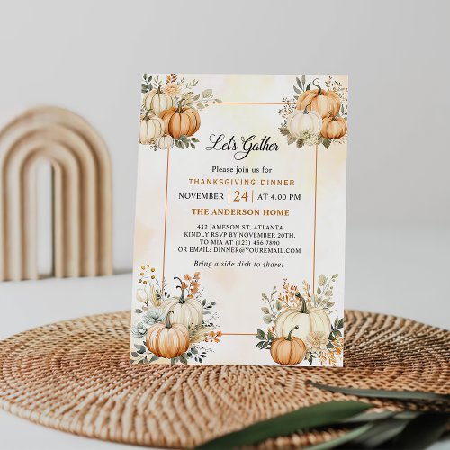 Rustic Pumpkin Fall Floral Thanksgiving Dinner Invitation