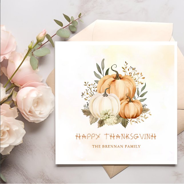 Rustic Pumpkin Fall Floral Thanksgiving Dinner Napkins (Creator Uploaded)