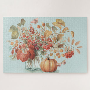 Rustic Pumpkin Fall Foliage Bouquet Watercolor Jigsaw Puzzle