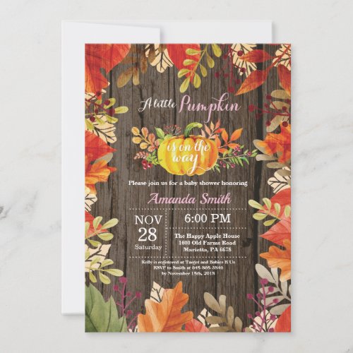 Rustic Pumpkin Fall Girl Baby Shower Invitation