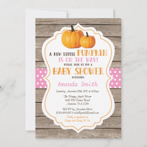 Rustic Pumpkin Fall Girl Baby Shower Invitation