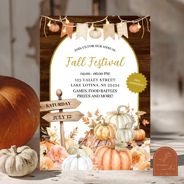 Rustic Pumpkin Fall Harvest Festival Invitation (Creator Uploaded)