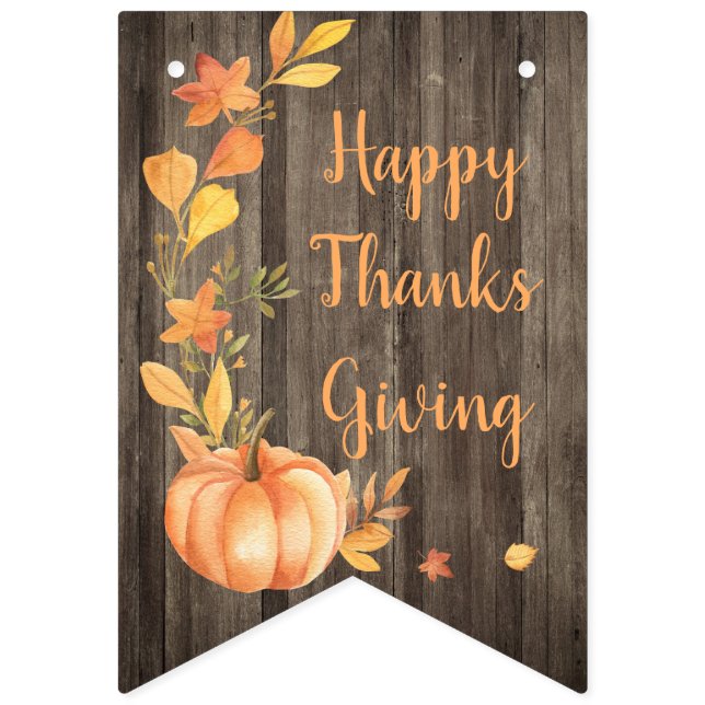 Rustic Pumpkin Fall Harvest Thanksgiving Bunting Flags (First Flag)