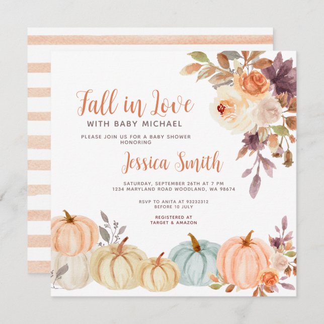 Rustic Pumpkin Fall in Love Baby Shower Invitation (Front/Back)