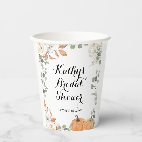 Rustic pumpkin Fall in love Boho Floral Paper Cups