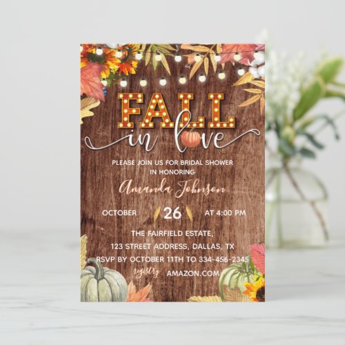 Rustic Pumpkin Fall In Love Bridal Shower Invitation