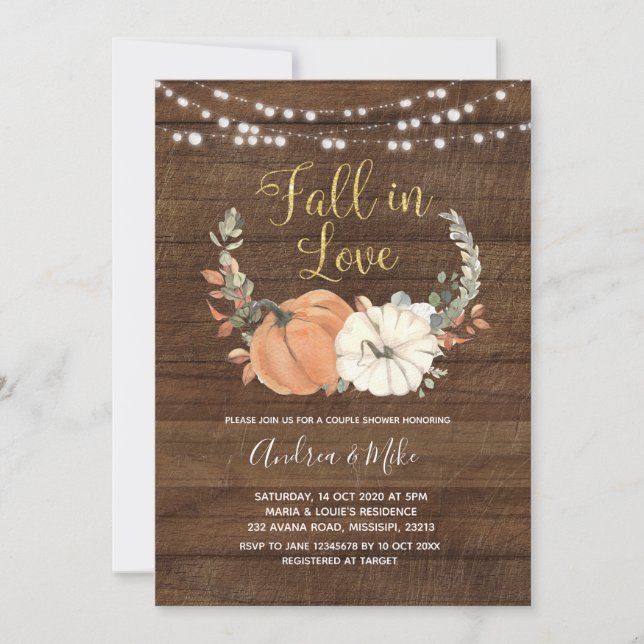 Rustic Pumpkin Fall in Love Couple Shower Invitation (Front)
