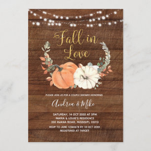 Rustic Pumpkin Fall in Love Couple Shower Invitation