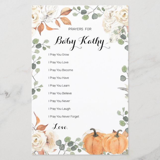 Rustic Pumpkin Fall in Love Prayers for Baby Sign (Front)
