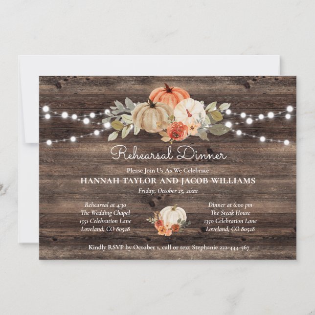 Rustic Pumpkin Fall Rehearsal Dinner Invitation (Front)