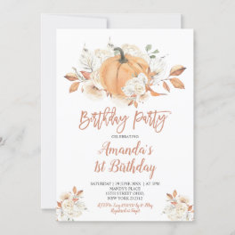 Rustic Pumpkin Fall Rustic Floral Birthday Party Invitation