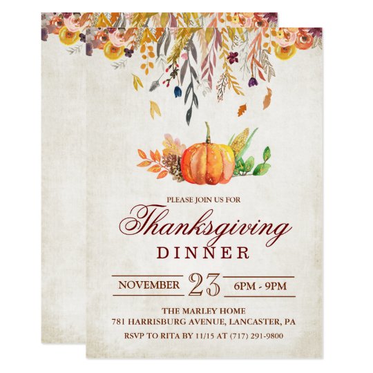 rustic pumpkin fall thanksgiving dinner invitation zazzle com