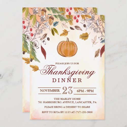 Rustic Pumpkin Fall Thanksgiving Dinner Invitation