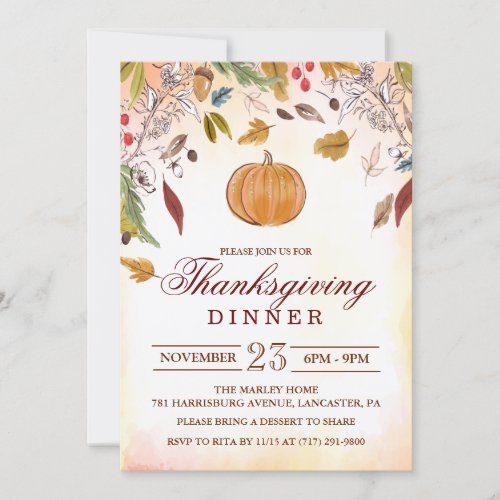 Rustic Pumpkin Fall Thanksgiving Dinner Invitation