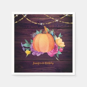 Rustic Pumpkin Fall Watercolor Folk Flowers Napkins