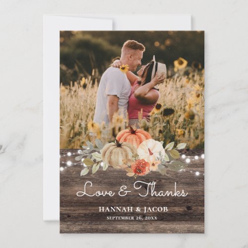 Rustic Pumpkin Fall Wedding Love and Thanks Thank You Card