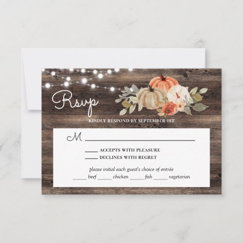 Rustic Pumpkin Fall Wood Wedding With Meal Choice RSVP Card
