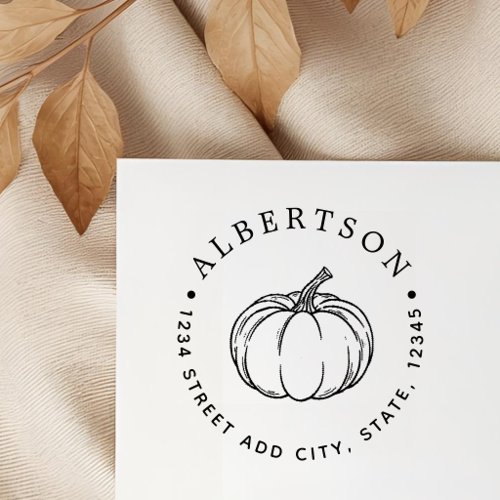 Rustic Pumpkin Family Name Round Return Address Self-inking Stamp