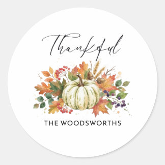 Rustic Pumpkin Family Name Thanksgiving Classic Round Sticker