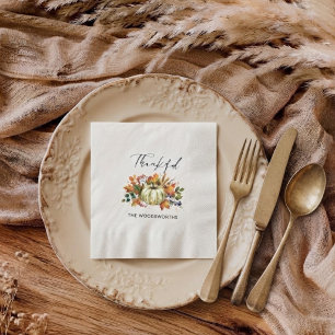 Rustic Pumpkin Family Name Thanksgiving Napkins