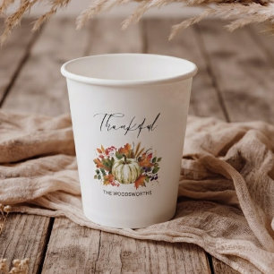 Rustic Pumpkin Family Name Thanksgiving Paper Cups