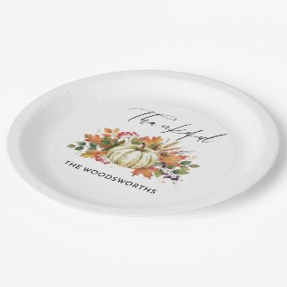 Rustic Pumpkin Family Name Thanksgiving Paper Plates