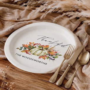 Rustic Pumpkin Family Name Thanksgiving Paper Plates