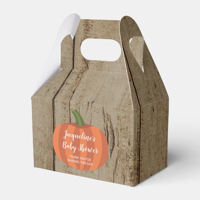 Rustic Pumpkin Faux Wood Fall Baby Shower Favor Boxes (Front Side)