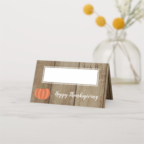 Rustic Pumpkin Faux Wood Fall Happy Thanksgiving Place Card