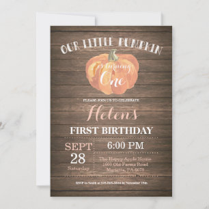 Rustic Pumpkin First Birthday Invitation