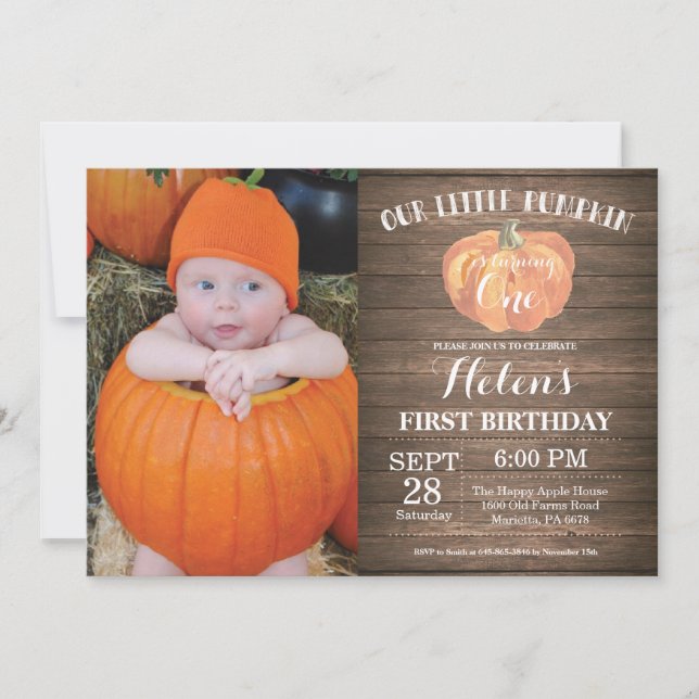 Rustic Pumpkin First Birthday Invitation (Front)