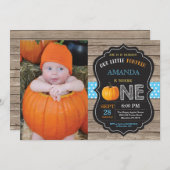 Rustic Pumpkin First Birthday Invitation Blue (Front/Back)