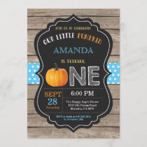 Rustic Pumpkin First Birthday Invitation Blue