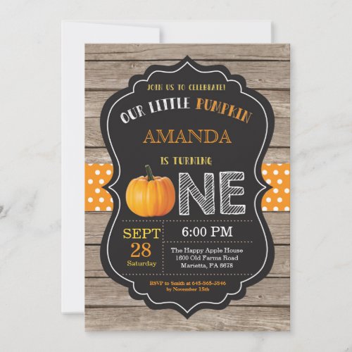 Rustic Pumpkin First Birthday Invitation Orange