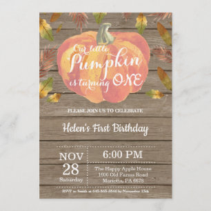 Rustic Pumpkin First Birthday Invitation Orange