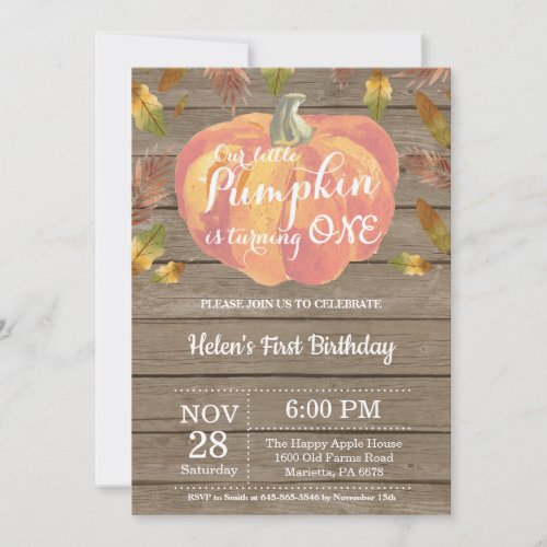 Rustic Pumpkin First Birthday Invitation Orange