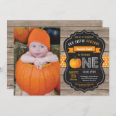 Rustic Pumpkin First Birthday Invitation Orange (Front/Back)