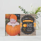 Rustic Pumpkin First Birthday Invitation Orange (Standing Front)