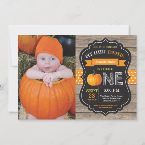 Rustic Pumpkin First Birthday Invitation Orange