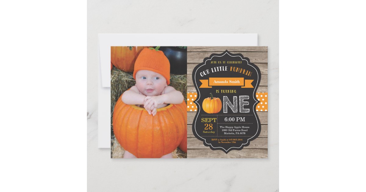 Rustic Pumpkin First Birthday Invitation Orange | Zazzle