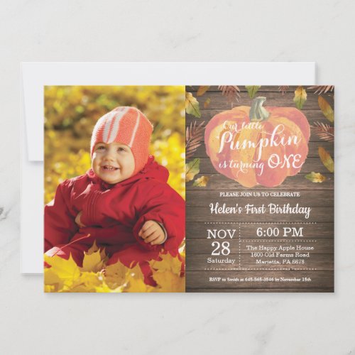 Rustic Pumpkin First Birthday Invitation Orange