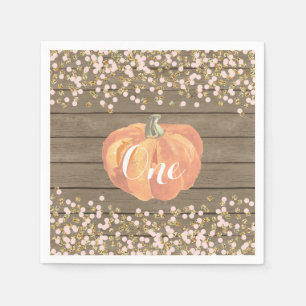 Rustic Pumpkin First Birthday Orange Pink and Gold Napkins