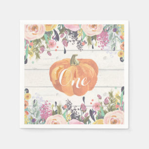 Rustic Pumpkin First Birthday Watercolor Floral Napkins