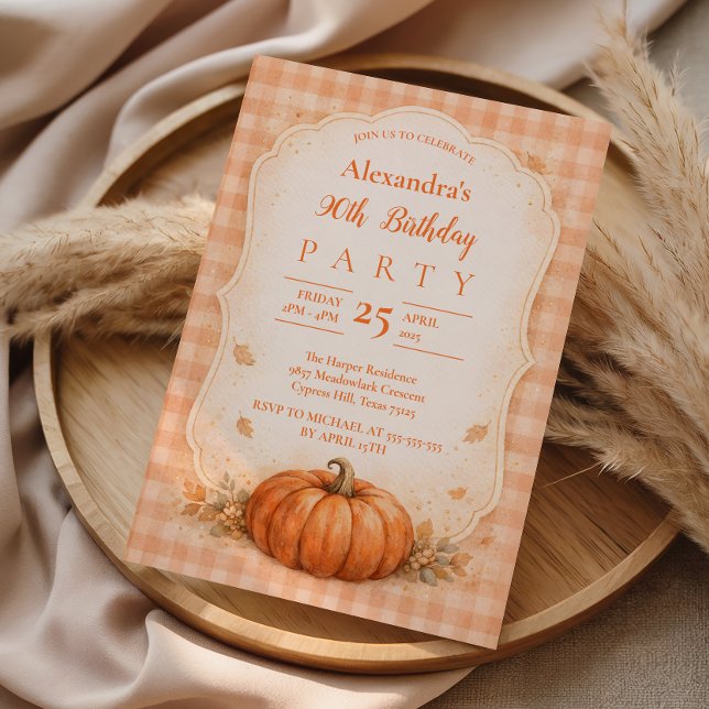 Rustic Pumpkin Floral 90th Birthday Invitation (Creator Uploaded)