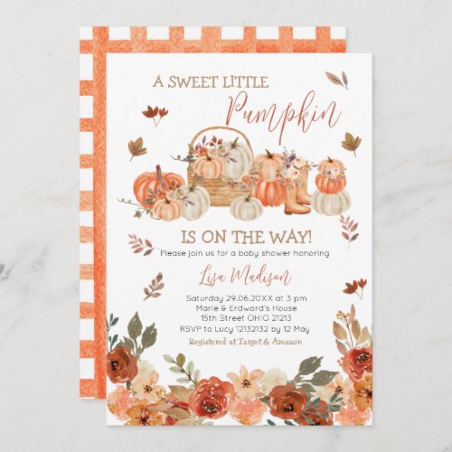 Rustic Pumpkin Floral Baby Shower Fall leaves Invitation