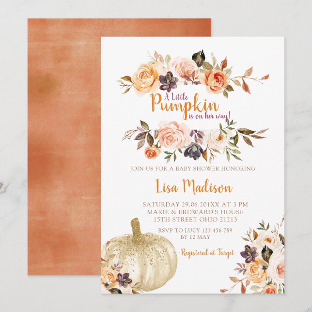 Rustic Pumpkin Floral Baby Shower  Invitation (Front/Back)