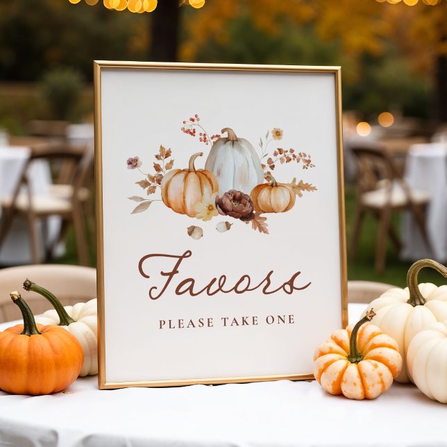 Rustic Pumpkin Floral Bridal Shower Favors Sign (Creator Uploaded)