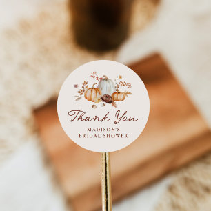Rustic Pumpkin Floral Bridal Shower Thank You Classic Round Sticker