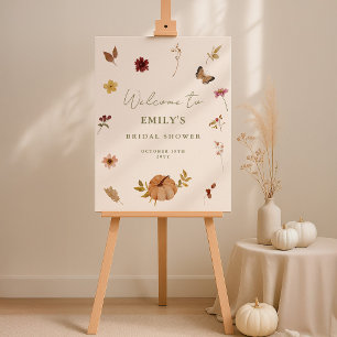 Rustic Pumpkin Floral Bridal Shower Welcome Sign